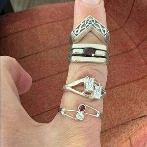 Elegant real Silver and Red Gemstone Ring Set